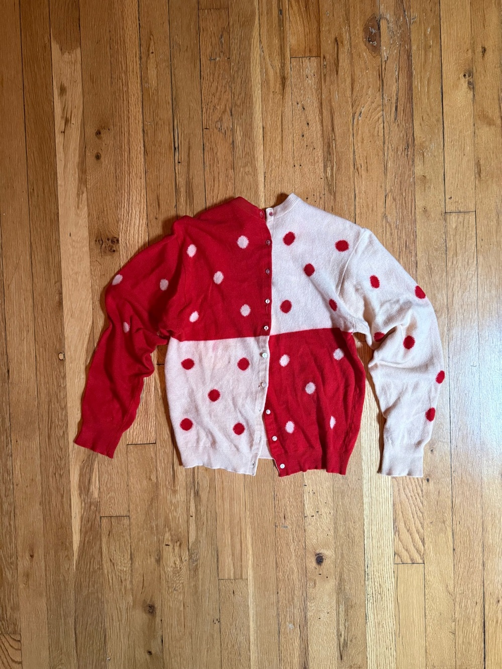 Vintage Red & Light Pink Polka Dot Button-Up Cardigan